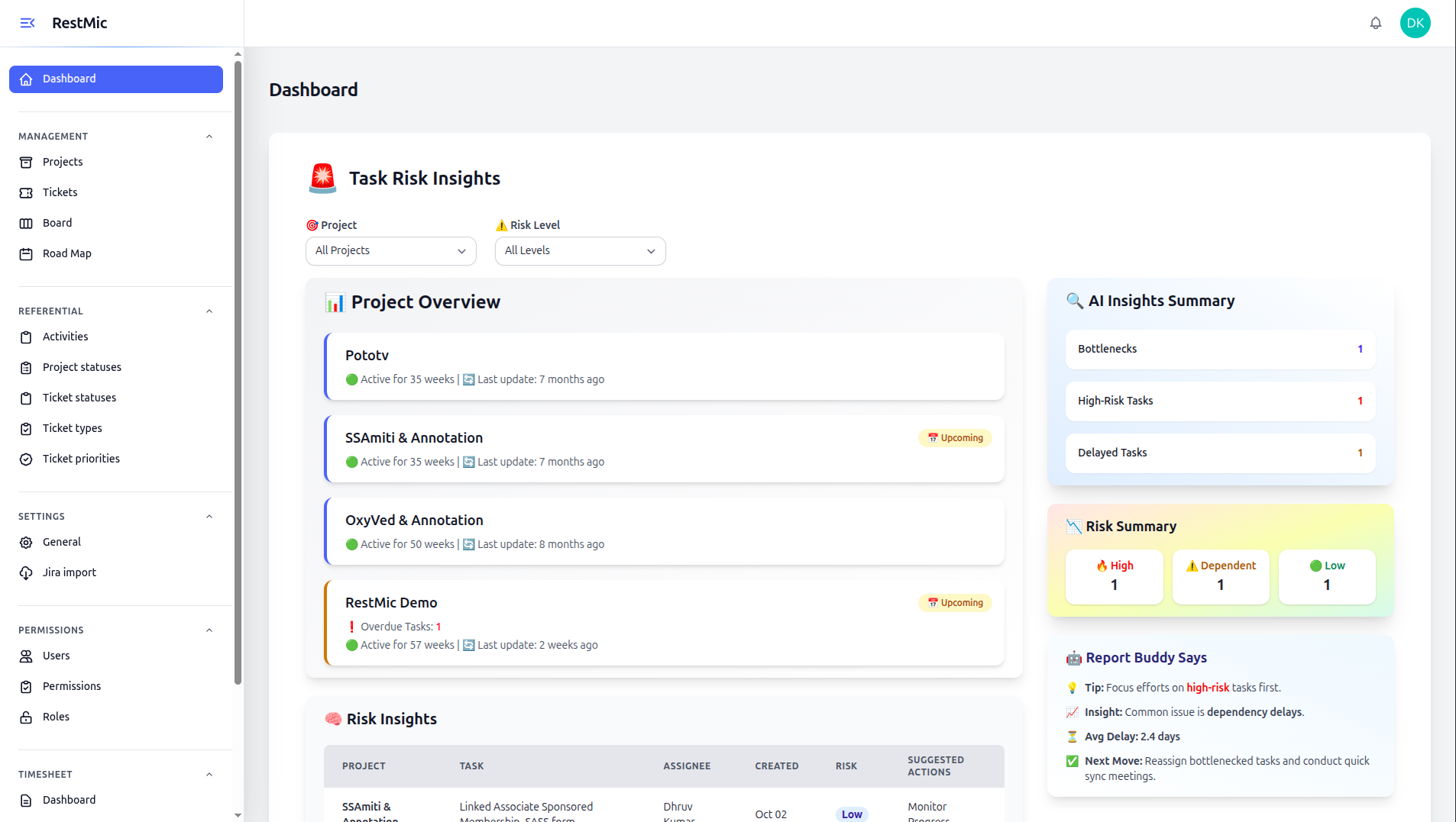 RestMic Kanban dashboard